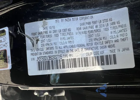 2011 Mazda Cx-9 from USA, damaged, VIN JM3TB3DV3B0302715